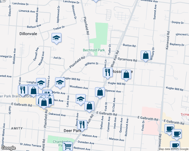 map of restaurants, bars, coffee shops, grocery stores, and more near 8467 Beech Avenue in Cincinnati