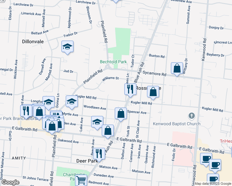 map of restaurants, bars, coffee shops, grocery stores, and more near 8472 Beech Avenue in Cincinnati