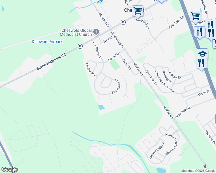 map of restaurants, bars, coffee shops, grocery stores, and more near 190 Humpsman Drive in Dover