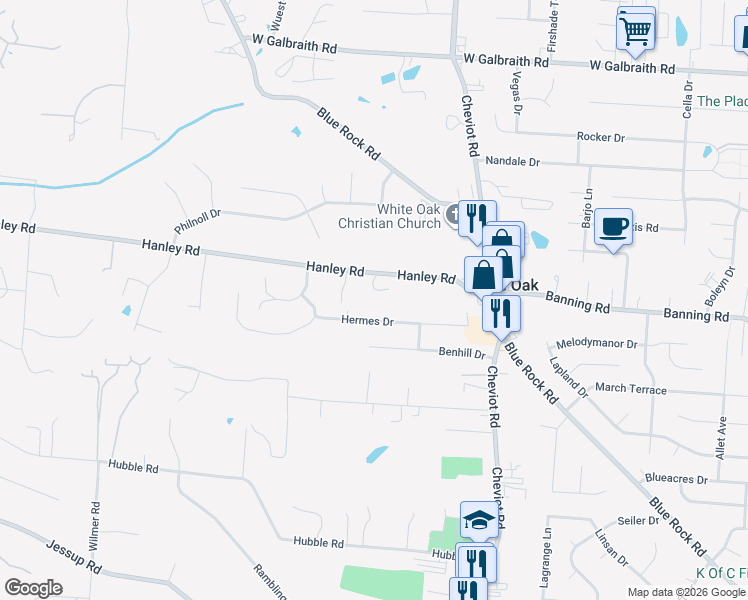 map of restaurants, bars, coffee shops, grocery stores, and more near 3735 Hanley Road in Cincinnati