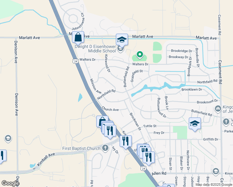 map of restaurants, bars, coffee shops, grocery stores, and more near 716 Northfield Road in Manhattan
