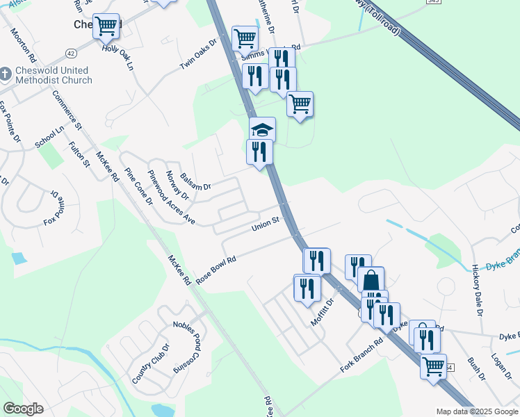 map of restaurants, bars, coffee shops, grocery stores, and more near 58 Pinewood Acres Avenue in Dover