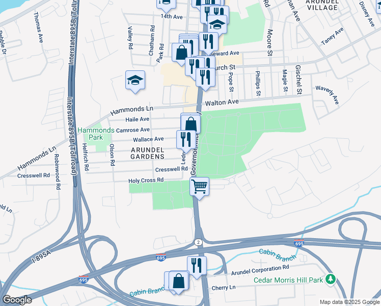 map of restaurants, bars, coffee shops, grocery stores, and more near 5904 Ritchie Hwy in Brooklyn Park