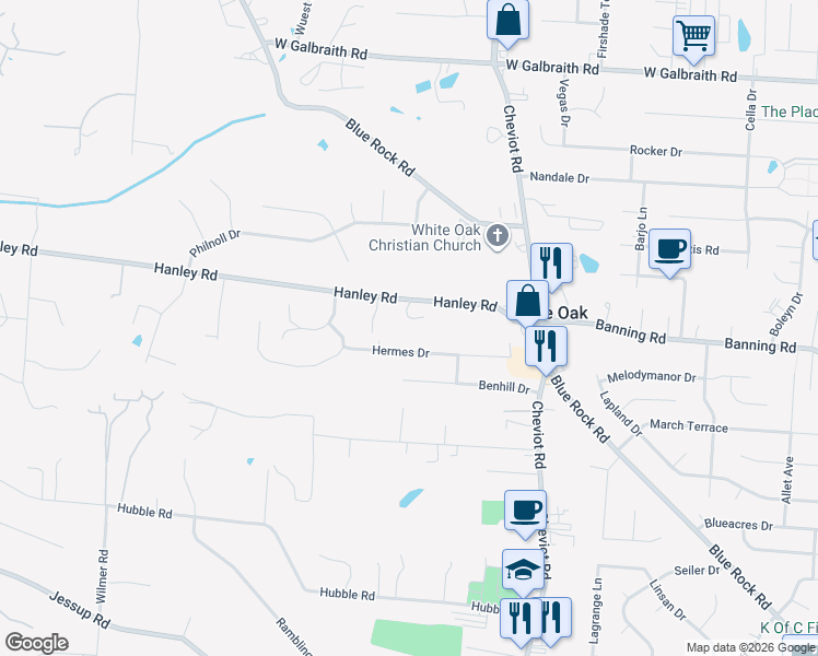 map of restaurants, bars, coffee shops, grocery stores, and more near 3735 Hanley Road in Cincinnati