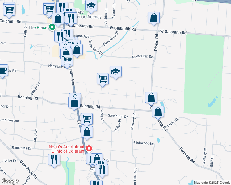 map of restaurants, bars, coffee shops, grocery stores, and more near 2770 Jonrose Avenue in Cincinnati