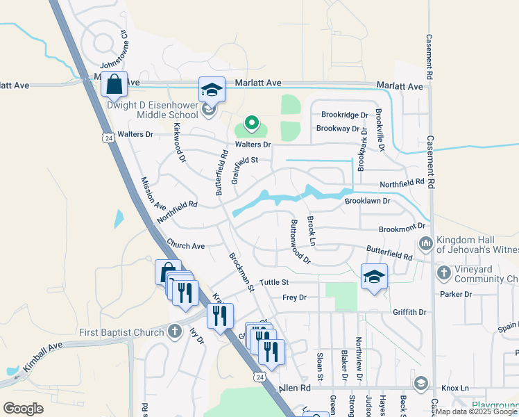 map of restaurants, bars, coffee shops, grocery stores, and more near 2708 Buttonwood Drive in Manhattan
