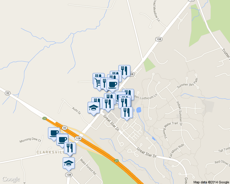 map of restaurants, bars, coffee shops, grocery stores, and more near 12210 Clarksville Pike in Columbia