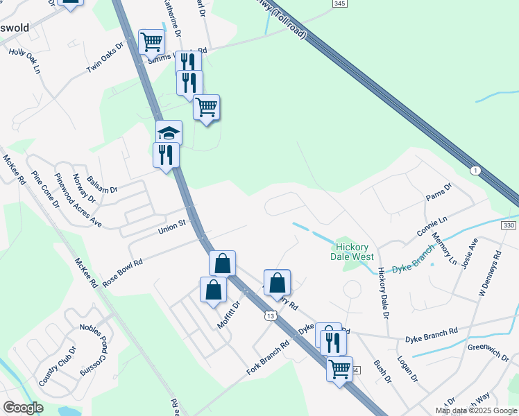 map of restaurants, bars, coffee shops, grocery stores, and more near 356 Evelyndale Drive in Dover