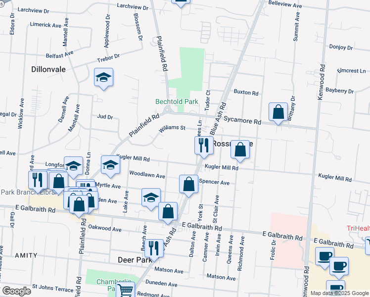 map of restaurants, bars, coffee shops, grocery stores, and more near 8467 Vorhees Lane in Cincinnati