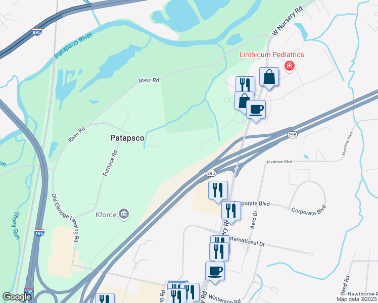 map of restaurants, bars, coffee shops, grocery stores, and more near 811 Pinnacle Drive in Linthicum Heights