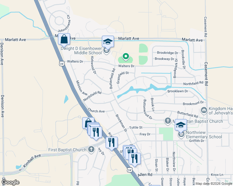 map of restaurants, bars, coffee shops, grocery stores, and more near 633 Northfield Road in Manhattan