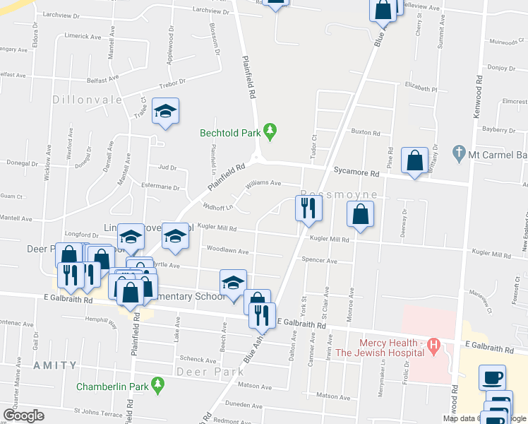map of restaurants, bars, coffee shops, grocery stores, and more near 8467 Beech Avenue in Cincinnati
