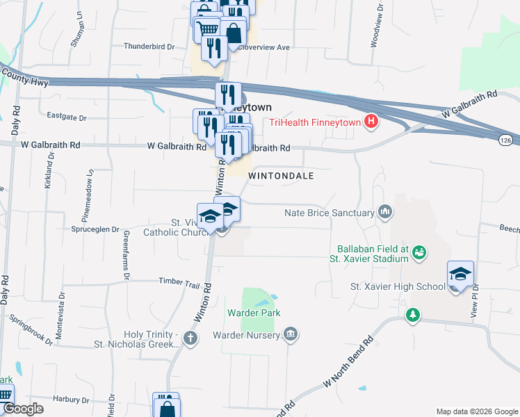 map of restaurants, bars, coffee shops, grocery stores, and more near 865 North Hill Lane in Cincinnati
