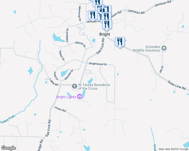 map of restaurants, bars, coffee shops, grocery stores, and more near 2143 Lamplight Drive in Lawrenceburg