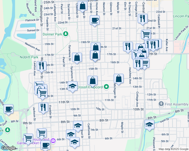map of restaurants, bars, coffee shops, grocery stores, and more near 1423 Union Street in Columbus