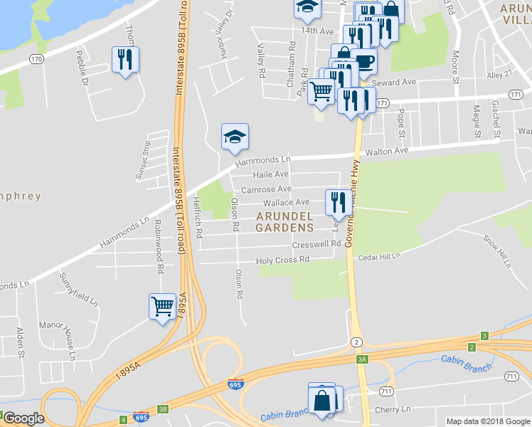 map of restaurants, bars, coffee shops, grocery stores, and more near 112 Bon Air Avenue in Brooklyn Park