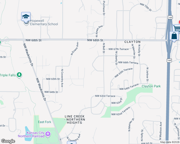 map of restaurants, bars, coffee shops, grocery stores, and more near 6510 Northwest Ames Drive in Kansas City