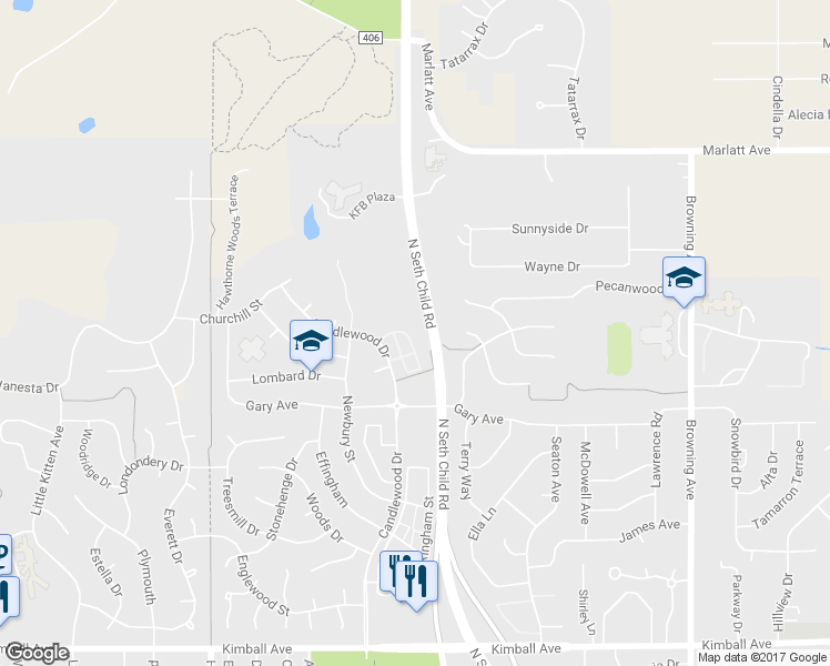 map of restaurants, bars, coffee shops, grocery stores, and more near 2532 Candlecrest Circle in Manhattan