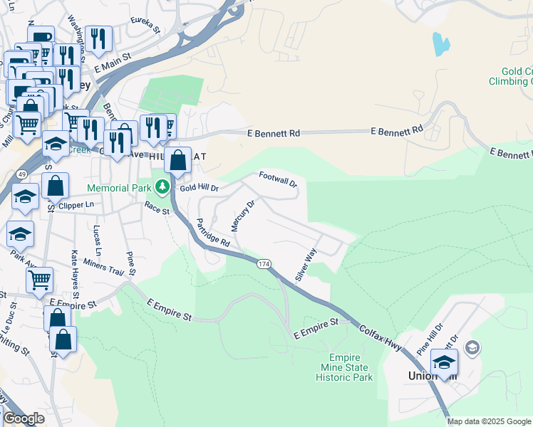 map of restaurants, bars, coffee shops, grocery stores, and more near 10789 Gold Hill Drive in Grass Valley