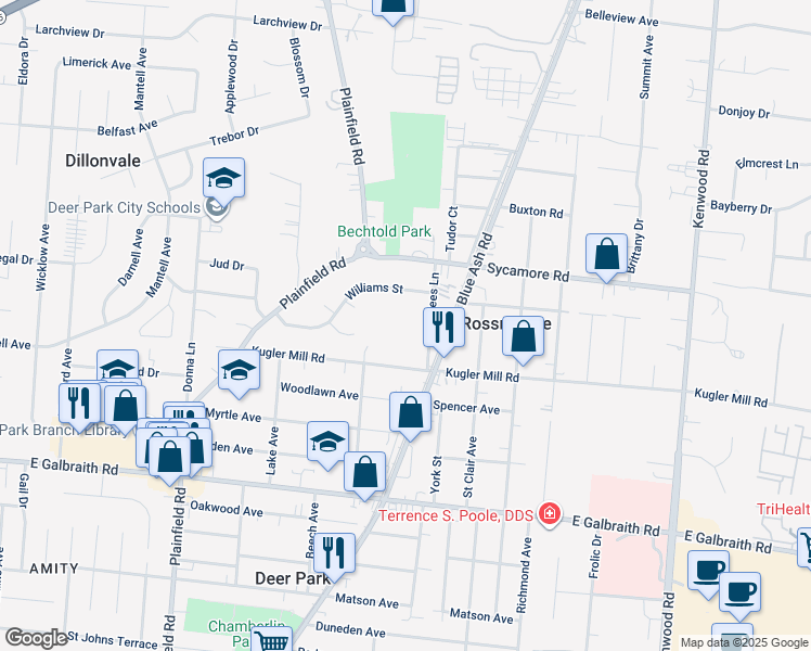 map of restaurants, bars, coffee shops, grocery stores, and more near 8482 Beech Avenue in Cincinnati