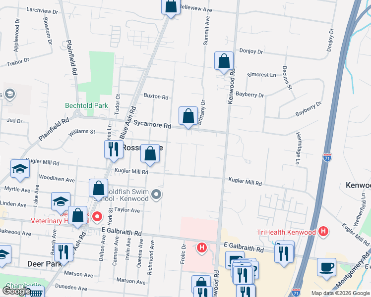 map of restaurants, bars, coffee shops, grocery stores, and more near 8540 Deerway Drive in Cincinnati