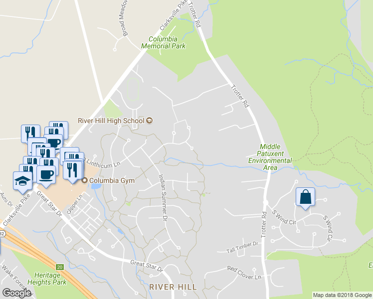 map of restaurants, bars, coffee shops, grocery stores, and more near 5804 Silent Sun Place in Clarksville