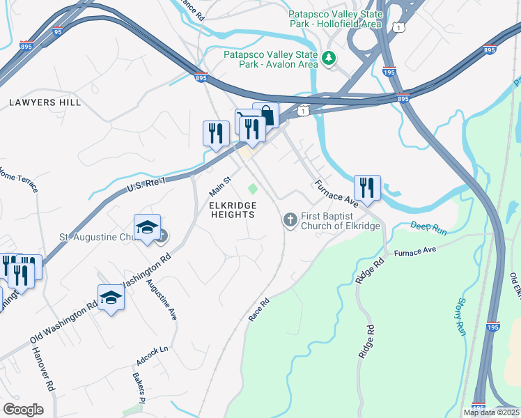 map of restaurants, bars, coffee shops, grocery stores, and more near 5757 Elkridge Heights Road in Elkridge