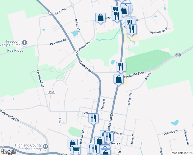 map of restaurants, bars, coffee shops, grocery stores, and more near 781 North West Street in Hillsboro
