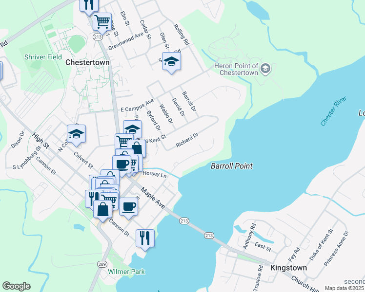 map of restaurants, bars, coffee shops, grocery stores, and more near 209 Richard Drive in Chestertown