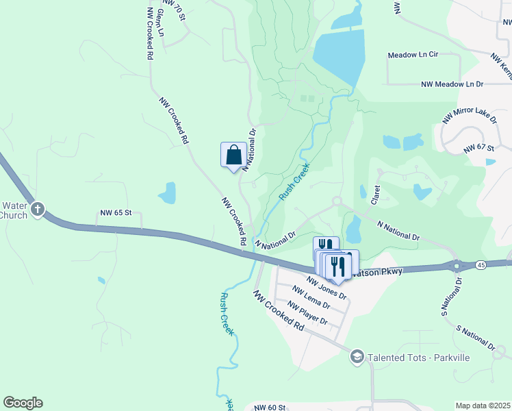 map of restaurants, bars, coffee shops, grocery stores, and more near 6503 North National Drive in Parkville
