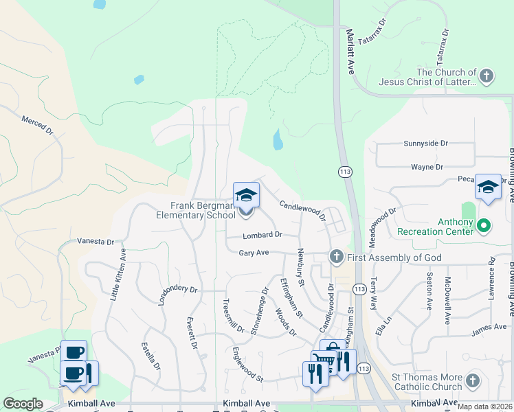 map of restaurants, bars, coffee shops, grocery stores, and more near 3401 Mundell Circle in Manhattan
