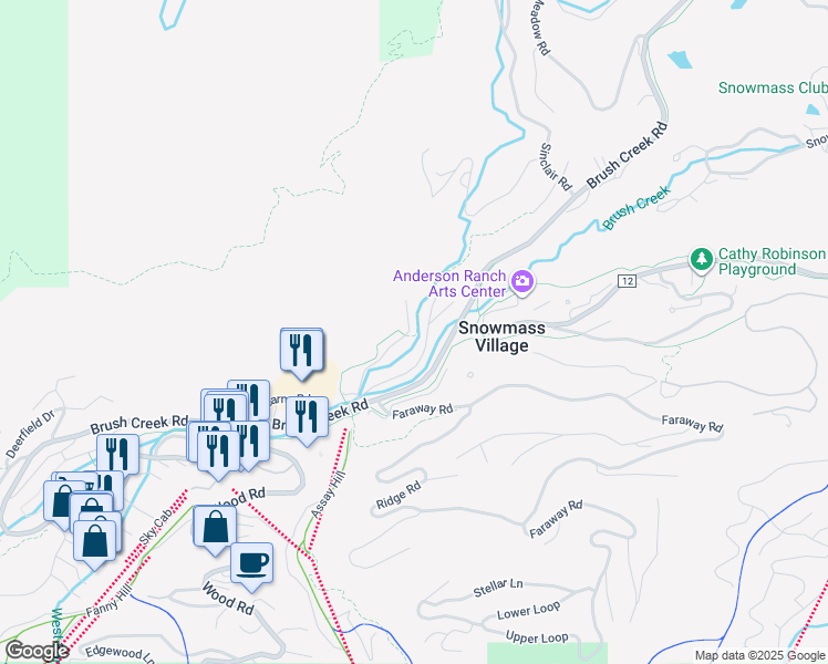 map of restaurants, bars, coffee shops, grocery stores, and more near 55 Upper Woodbridge Road in Snowmass Village