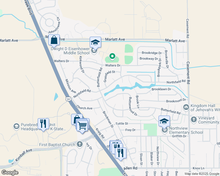 map of restaurants, bars, coffee shops, grocery stores, and more near 619 Northfield Road in Manhattan