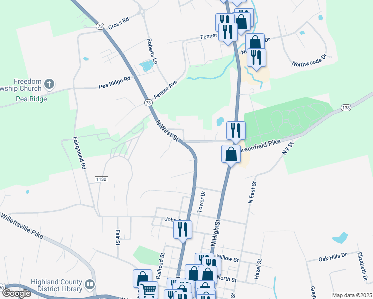 map of restaurants, bars, coffee shops, grocery stores, and more near 781 North West Street in Hillsboro