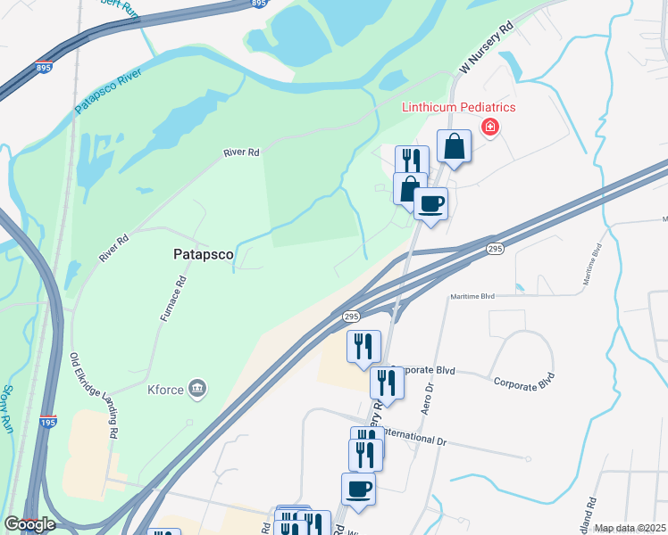 map of restaurants, bars, coffee shops, grocery stores, and more near 811 Pinnacle Drive in Linthicum Heights