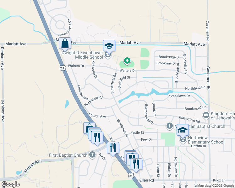map of restaurants, bars, coffee shops, grocery stores, and more near 633 Northfield Road in Manhattan