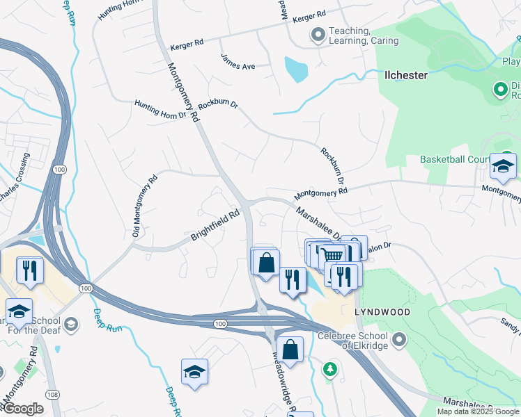 map of restaurants, bars, coffee shops, grocery stores, and more near 5830 Blue Sky in Elkridge