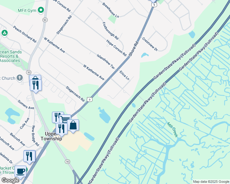 map of restaurants, bars, coffee shops, grocery stores, and more near 2024 Cedar Lane in Ocean View