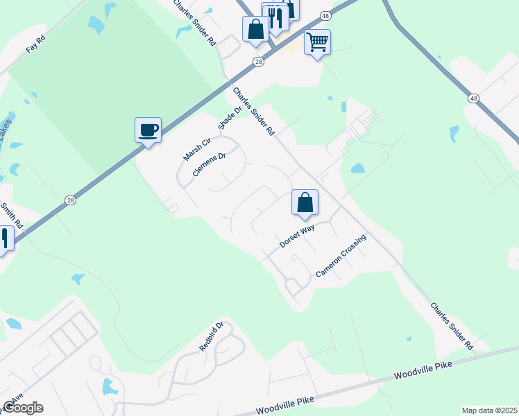 map of restaurants, bars, coffee shops, grocery stores, and more near 6485 Springhouse Avenue in Loveland