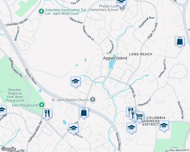 map of restaurants, bars, coffee shops, grocery stores, and more near 8964 Blue Pool in Columbia