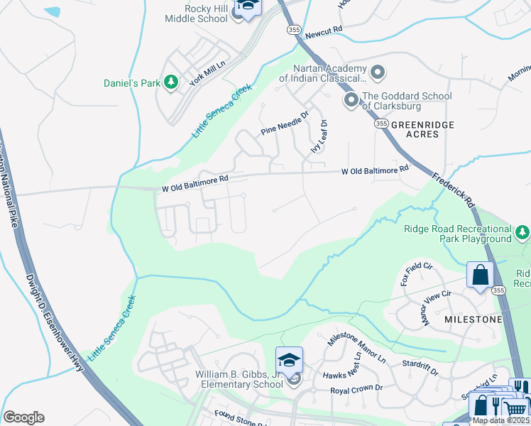 map of restaurants, bars, coffee shops, grocery stores, and more near 17 Diller Court in Clarksburg