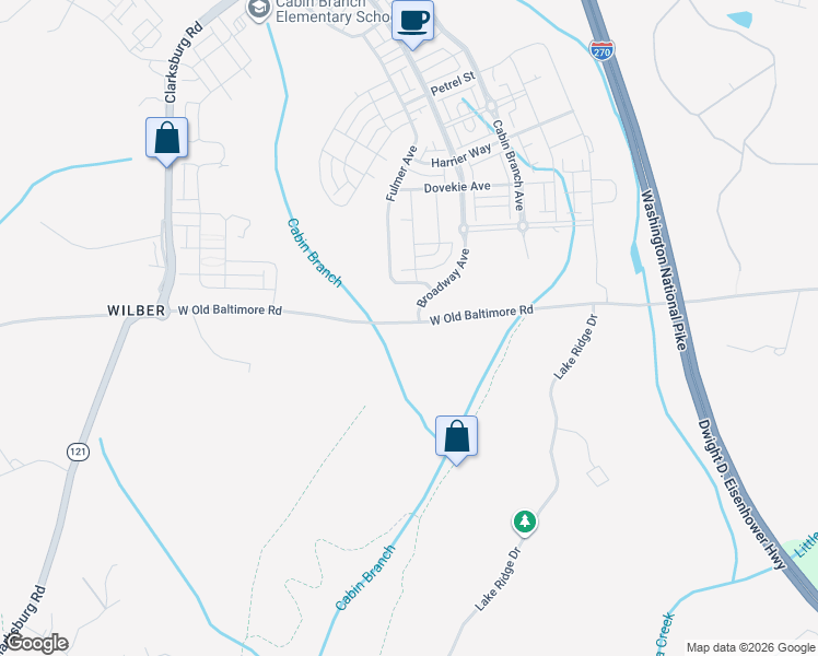 map of restaurants, bars, coffee shops, grocery stores, and more near 13850 West Old Baltimore Road in Clarksburg