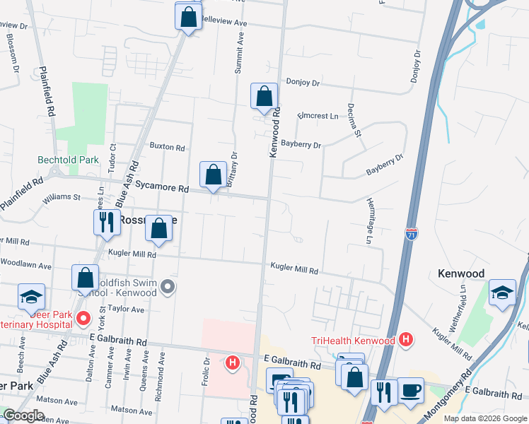 map of restaurants, bars, coffee shops, grocery stores, and more near 8541 Kenwood Road in Cincinnati