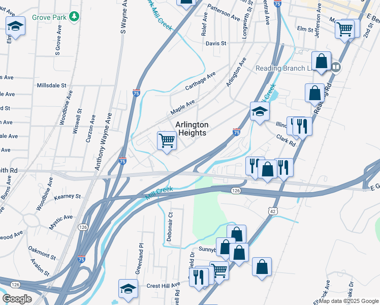 map of restaurants, bars, coffee shops, grocery stores, and more near 465 Olden Avenue in Arlington Heights