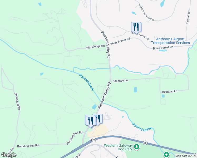 map of restaurants, bars, coffee shops, grocery stores, and more near 10484 Pleasant Valley Road in Penn Valley