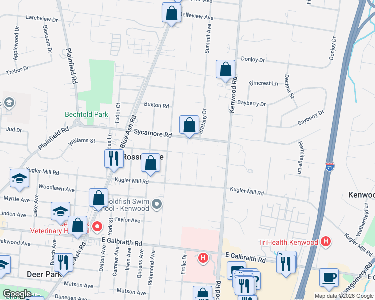 map of restaurants, bars, coffee shops, grocery stores, and more near 8540 Deerway Drive in Cincinnati
