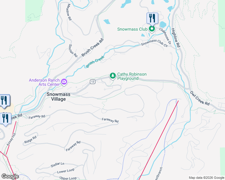 map of restaurants, bars, coffee shops, grocery stores, and more near Gambel Way in Aspen
