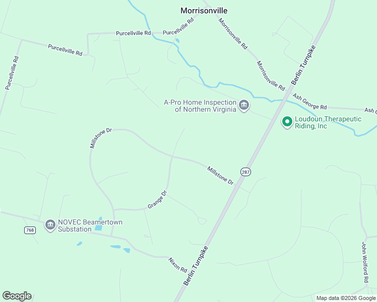 map of restaurants, bars, coffee shops, grocery stores, and more near 38490 Millstone Drive in Purcellville