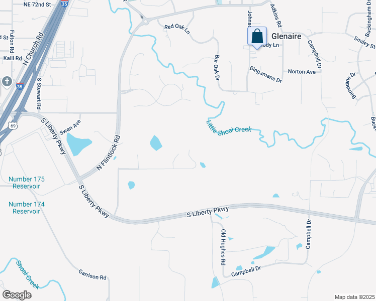 map of restaurants, bars, coffee shops, grocery stores, and more near 2109 Maturana Drive in Liberty
