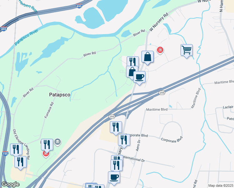 map of restaurants, bars, coffee shops, grocery stores, and more near 805 Pinnacle Drive in Linthicum Heights